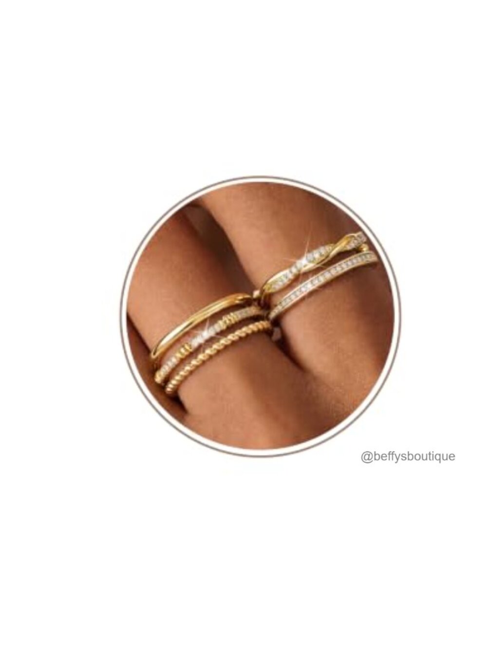 14K Gold Plated Stackable Rings Set of 5 Cubic Zirconia 1-2mm Thin Bands